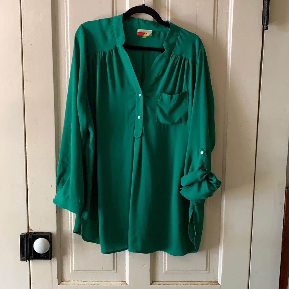 Fervour | ModCloth 2X emerald green blouse